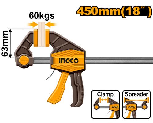 Ingco 63x450mm 60KGS Quick Bar Clamp | HQBC01603 Ingco